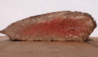 GAH! I SEE RARE, MEDIUM AND WELL, ALL IN ONE STEAK